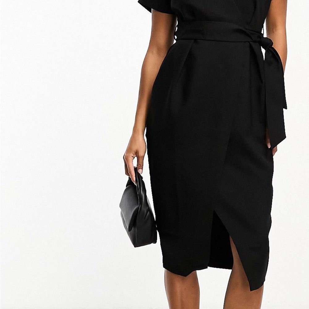 Closet London Petite kimono wrap dress in black - Picture 4 of 11